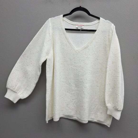Andree By Unit Sweater Womens 1X Sequin V Neck Pullover Balloon Sleeve - Picture 1 of 8